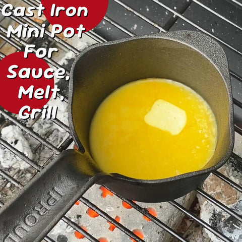 Cast Iron Sauce Pan And Basting Pot Set With BBQ Mop Brushes For Grillin Melting Butter Campin And Stove Top Cooking on grill
