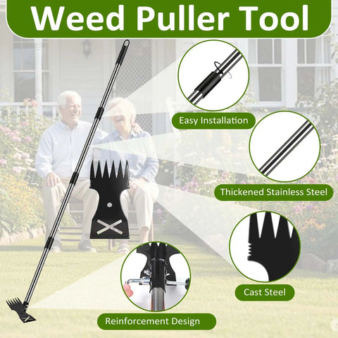 2 In 1 Weed Remover Tool With Long Handle, Vertical Adjustable Weeder, Garden Hoe And Weeding Rake Combo, features highlighted