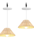 Kiven Instant Light Conversion Kit for 4/5/6inch Hole with two rattan pendant lights above white ceiling mount.