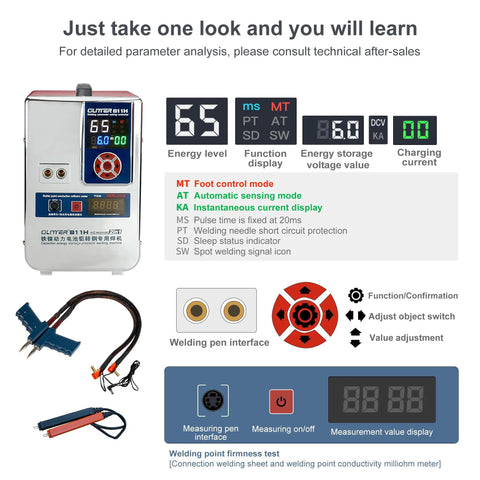 Display panel and controls of Beast Power Battery Spot Welder And Milliohm Meter For LiFePO4 Packs 42000W 7000A Heavy Duty Welding Machine