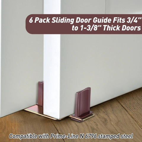Sliding Closet Door Floor Guide Kit Universal Adjustable Width Track Mount 6 Pack Compatible With N 6796 Stamped Steel Door Slider Fits Doors From 3/4 To 1-3/8 Inch Thick Ideal For Wardrobe And Pantry Closets With Easy Install And Durable Construction front view installed