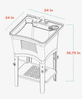 All In One Freestanding Utility Sink With Pull Out Faucet For Laundry Room Basement Garage And Outdoor Kitchen Built Tough Heavy Duty Laundry Tub With Scrub Board Removable Shelf Towel Bar And Utility Hooks dimensions.