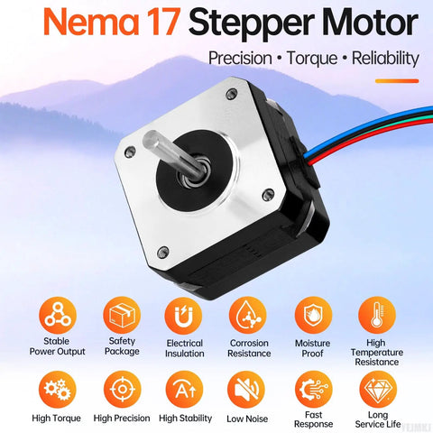 Nema 17 Stepper Motor 2 Phase 1.8 Degree High Torque Bipolar 0.26Nm for 3D Printer CNC DIY Robots with 24mm Shaft and 4 Wire Cable