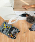 Man installing Door Boot Spring Clamp For Washing Machine Stainless Steel Seal Clamp on washer with tool kit on floor