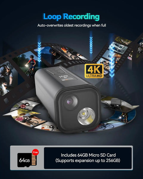 4K Bike Camera With GPS Tracking And Integrated Cycling Computer Headlight, 30FPS Ride Ready Action Cam With 6 Axis EIS, 132 Degree