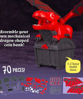 Hands On Robotic Dragon Coin Bank Kit for Kids 8 Plus with 70 pieces highlighted on purple background.