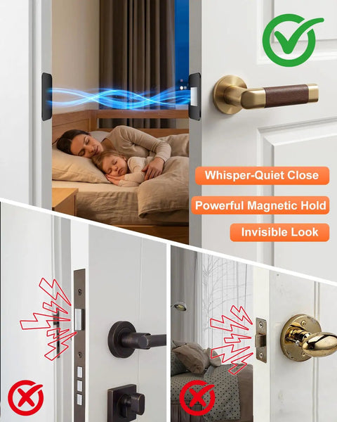 12 Pack No Drill Magnetic Cabinet Door Catch With Ultra Thin Invisible Mount, showing quiet close feature.
