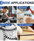 Wide applications including mechanical work, cabinet installation, furniture repair, and car maintenance.