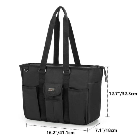 Black Workhorse Nurse Bag With 15.6 Inch Laptop Sleeve Fold Flat Bottom Pad For Safe Gear Large Main Compartment Many Pockets.