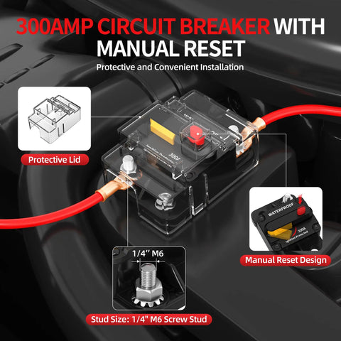 Beefy 300 Amp DC Circuit Breaker With Manual Reset Waterproof 12V 48V Battery Disconnect Switch For Winches Inverters Trucks And Boats Rugged Marine Grade Protection For Massive Power Draw