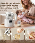 No Fuss Baby Bottle Warmer And Electric Kettle Featuring Ridiculously Fast Cool Down Fan Six Custom Temp Presets With Bright Lcd Screen heating milk for a baby in a cozy setting.