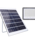 Mingzhe Solar Flood Light 400W with monocrystalline panel and LED bulb, showcasing solar technology for outdoor lighting.