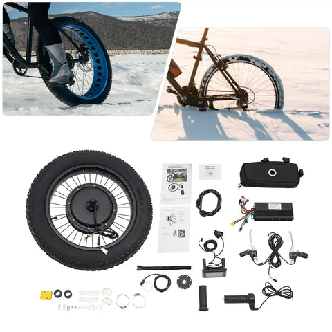 20 Inch Electric Bike Rear Hub Motor Kit 48V Beefy 1500W Fat Tire Conversion Kit With LCD Display Controller Bag and Brake Levers for Ebike on Snow