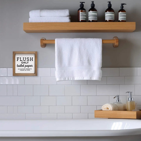 Do Not Flush Sign for Bathroom 6x6 Inch Wooden Frame Flush Only Toilet Paper Sign for Business or RV Restroom Guest Toilet Wall Decor Ideal