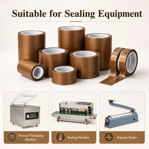 Heavy Duty PTFE Fiberglass Adhesive Tape For Heat Sealers, 10M Long Roll, Nonstick Vinyl Lining, suitable for sealing machines.