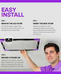 Man installing 14x18x1 Air Filter With MERV 13 For Your HVAC System Pleated Design, easy installation guide visible