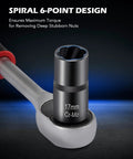 Close-up of a 17mm twist socket from One Half Inch Drive Nut And Bolt Extractor Set With Twist Sockets For Stripped Lug Nuts And Rounded Bolts