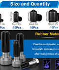 40 Piece Rubber End Cap Set In Black Vinyl Four Sizes 0.125 Inch 0.25 Inch 0.375 Inch And 0.5 Inch Round Tip Caps shown in different sizes and uses.