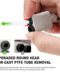 Detachable 2 In 1 PTFE Adapter For Bambu Lab A1 A1 Mini 3D Printers showing upgraded round head for easy PTFE tube removal.
