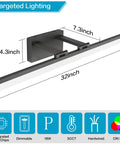 Black Modern Vanity Light 31.5 Inch Dimmable LED Fixture for Bathroom Aluminum Construction 5500K Cool Daylight dimensions