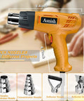 Heavy Duty 1850W Hot Air Gun Kit With Dual Temperature 572 To 932 F, including four different nozzles for various projects.