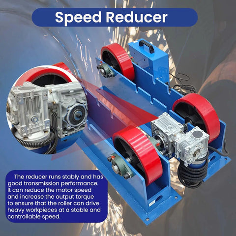 Workhorse Welding Turning Rolls With Linkage Roller 110V Electric Pipe And Tank Positioner Adjustable Diameter From 2 To 59 Inches PU Wheel Support 4400 LB Load Capacity Pro Grade Fabrication Equipment speed reducer and drive rollers