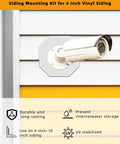 Vinyl Siding Mounting Block For Exterior Fixtures Like Lights Cameras Flags And Doorbells Easy Setup No Fuss Octagon Block With One Half Inch Lap Mount And Four Inch Height White One Pack Durable Mounting Plate For Siding Projects. White octagon vinyl siding mounting block with camera mounted on 4-inch siding