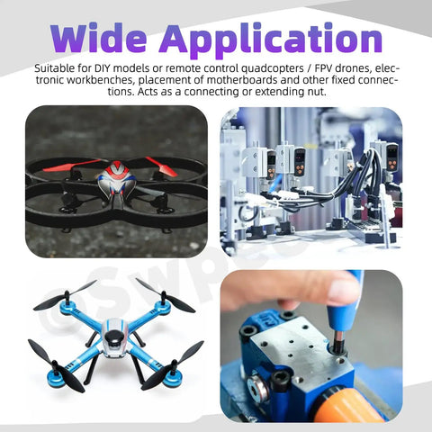 Quadcopters, drones, and electronics using Six Sizes M3 Aluminum Hex Standoff Spacer Set, 48 Pieces With Eight 10mm 15mm 20mm 25mm 30mm 35mm Spacers