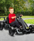 Child riding 24V Electric Go Kart For Kids With 300W Motor, Drift And Sport Modes, adjustable length in a park setting