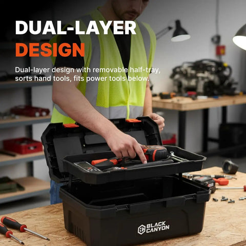 Heavy Duty 17 Inch Stackable Plastic Tool Box Carries 44 Lbs Gritty Polypropylene Shell Reinforced Latches Built Tough As Nails For Trade Pros Diy Makers And Weekend Grinders