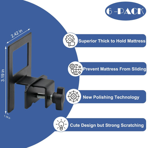 Hella Secure Anti Slip Mattress Grippers Keep Your Bed Frame Locked Tight With Thick Rubber Pads Stop Every Shifty Setup Dead In Its Tracks 6 Piece Set Easy Install For Twin Full Queen Or King Metal Frames All The Way 6-pack image showing a thick anti-slip mattress gripper.