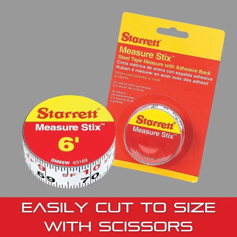 Adhesive Backed White Steel Tape Measure For Quick Surface Readings With English Graduation Left To Right Reading Six Foot Length