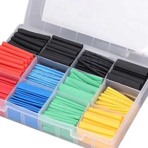 Top Notch Heat Shrink Tubing Kit With 530 Pieces Covering Every Size Needed For Electrical Insulation Wire Wrap Sleeves Perfect For Solder Joint Filament Repair And Secure Wire Connections Built From Durable Polyolefin That Swells Two To One Ratio To, assorted heat shrink tubes in a 530-piece organizer box