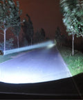 Person using Beast Bright Handheld LED Spotlight Torch With USB Rechargeable Battery Long Throw Searchlight at night outdoors