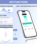Smartphone displaying app functions of Fast Level 2 EV Charger 48 Amp Hardwired With 25Ft Cable WiFi App Control RFID Card Access 240V