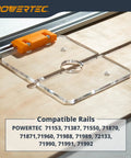 Top Tier Router Guide Rail Adapter For Bosch 1617 Plunge Router With Track Saw Compatibility, clear acrylic with orange clamp.