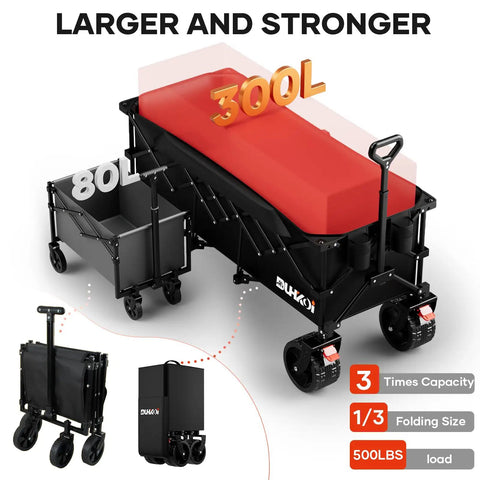 49 Inch Collapsible Heavy Duty Wagon With 500 Pound Capacity All Terrain Wheels Cup Holders Foldable Utility Cart for groceries