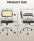Product dimensions of 360 Degree Swivel Office Chair With Wheels, Tilting Rattan Desk Chair, Height Adjustable Armrests, PU Leather