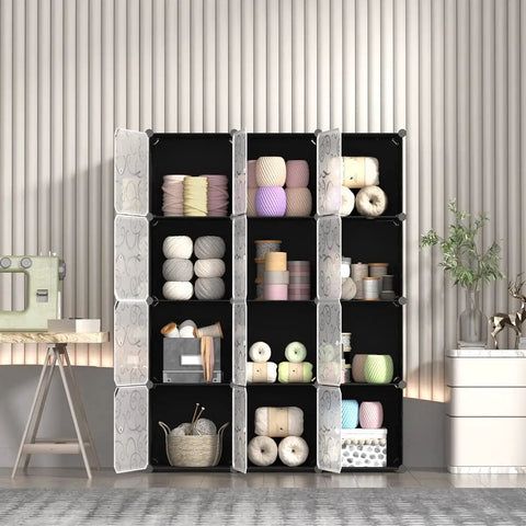Cube Storage Organizer With Doors 12 Cube Plastic Shelving Unit For Living Room Bedroom And Office Black Easy Assembly