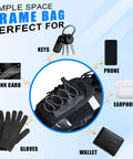 Non Slip Battery Cover Frame Bag For Electric Dirt Bikes 7.8 Inch Storage Pouch with items like keys and phone shown