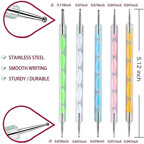 Set of 5 multi-colored double-ended embossing styluses, stainless steel tips, measuring 5.12 inches, for tracing and art projects.
