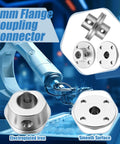 8mm flange coupling connectors shown with an industrial robotic arm, made of electroplated iron, smooth surface detail
