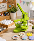 Chill And Craft With This Legit 58Mm Button Maker Machine For Diy Pin Badge Creation Includes A Full 100Pc Supply Set And Easy Circle Cutter For Making Dope Custom Buttons Daily, featuring vibrant green color.