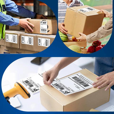Applying 3300 Direct Thermal 4x6 Shipping Labels With Perforated White Paper And Strong Adhesive on packages