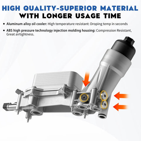 Beefed Up Aluminum Engine Oil Filter Housing With Oil Cooler For Dodge Journey Charger Challenger Durango Avenger Wrangler Grand Cherokee Chrysler 200 300 Town Country Replacement Part, featuring high-quality alloy and ABS housing.
