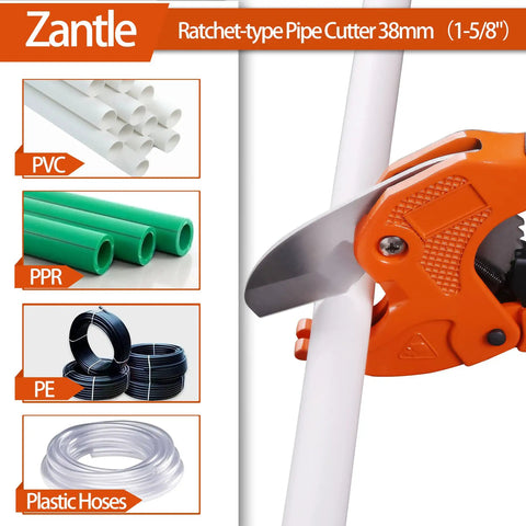 One Hand Ratchet Tube And Pipe Cutter For Pex PVC And Ppr Hoses And Plumbing Pipes Up To One And Five Eighths Inches Easy Quick Cuts For Home DIY Or Professional Plumbers Durable Orange Tool