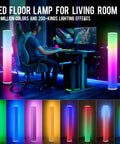 Two Pack RGB Floor Lamps With Music Sync App Control And Time Settings Dimmable Color Changing Standing Lamps in gaming setup