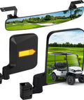 Dead Simple Golf Cart Side And Rear View Mirror Set Offering Badass HD Reflections No Drill Bracket Mount Universal Fitment For Ezgo Club Car Yamaha, showing two mirrors and a reflectivity view.