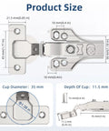 20 Pack Full Overlay Cabinet Hinges Soft Close Concealed Clip On Plate 3D Adjustable Satin Nickel dimensions and measurements.