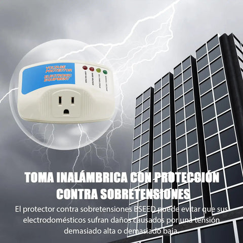 Four Pack Surge Protector With Automatic Voltage Guard against skyscraper backdrop